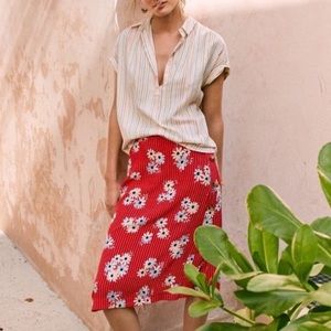 Madewell•Daisy Society Red Midi Skirt•NEW